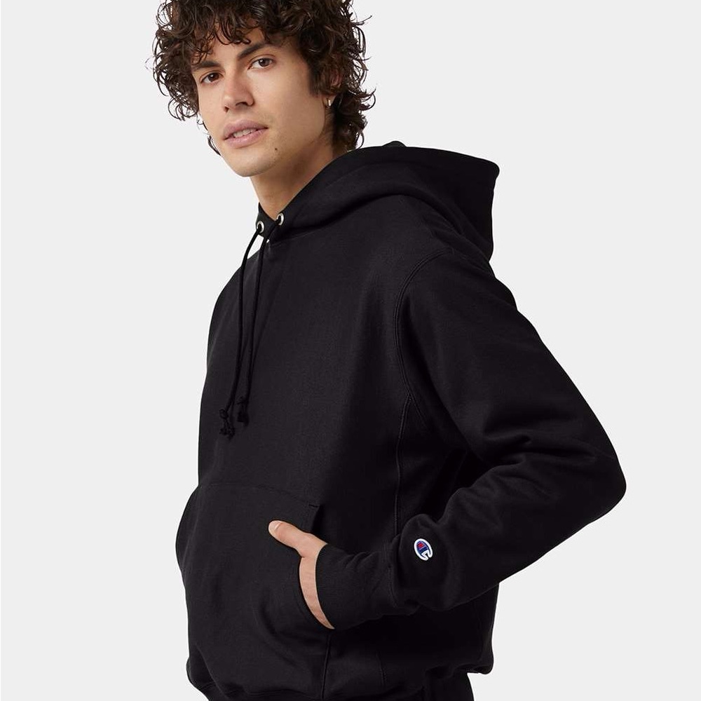 Champion Unisex Reverse Weave Black Hoodie S101 - Picture 2 of 4